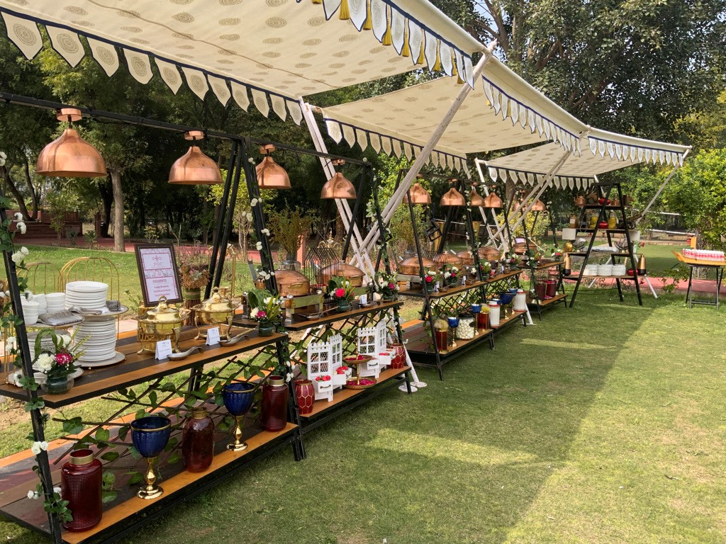 Catering banquet table at the reception.